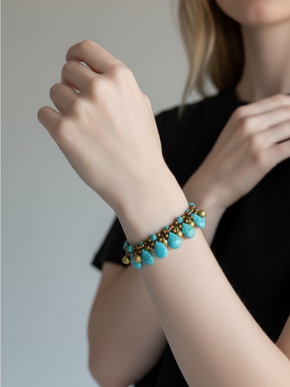 10/3 Turquoise Teardrop Beaded Charm Bracelet - Women Jewelry